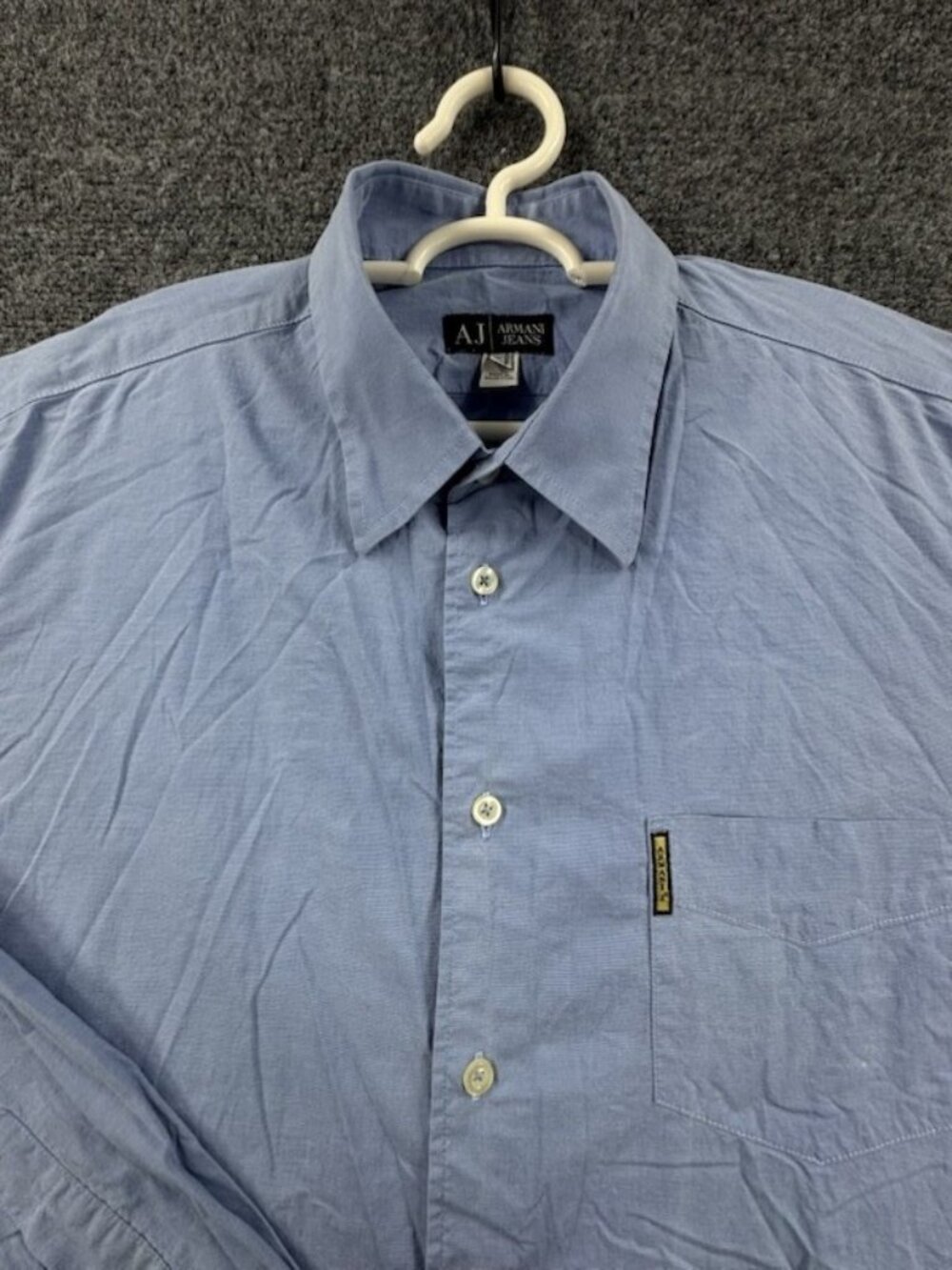 Armani Misura Cotton Nylon Spandex Large Point Blue Long Sleeve Pocket Button Up